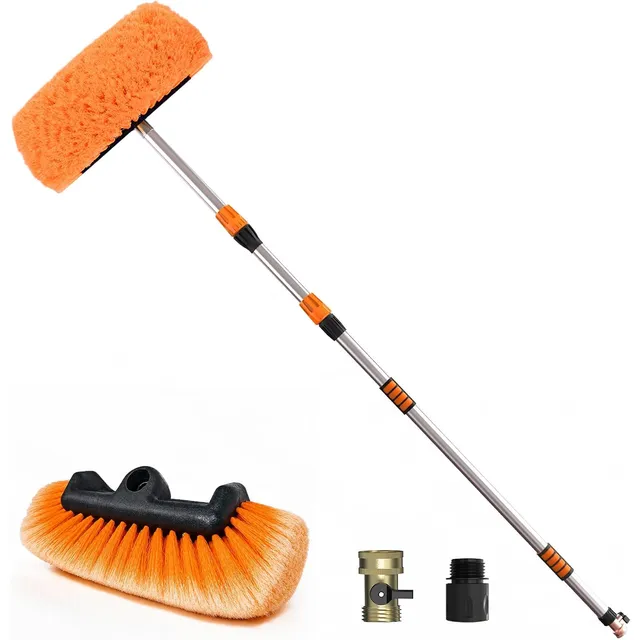 SISUPASSIE Hose-Connected Car Wash Brush – 12 ft pole · orange