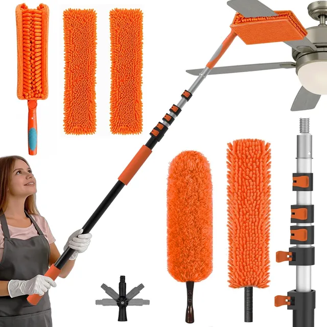SISUPASSIE Extendable Feather Duster Kit, 5 pieces – 7.2 m pole